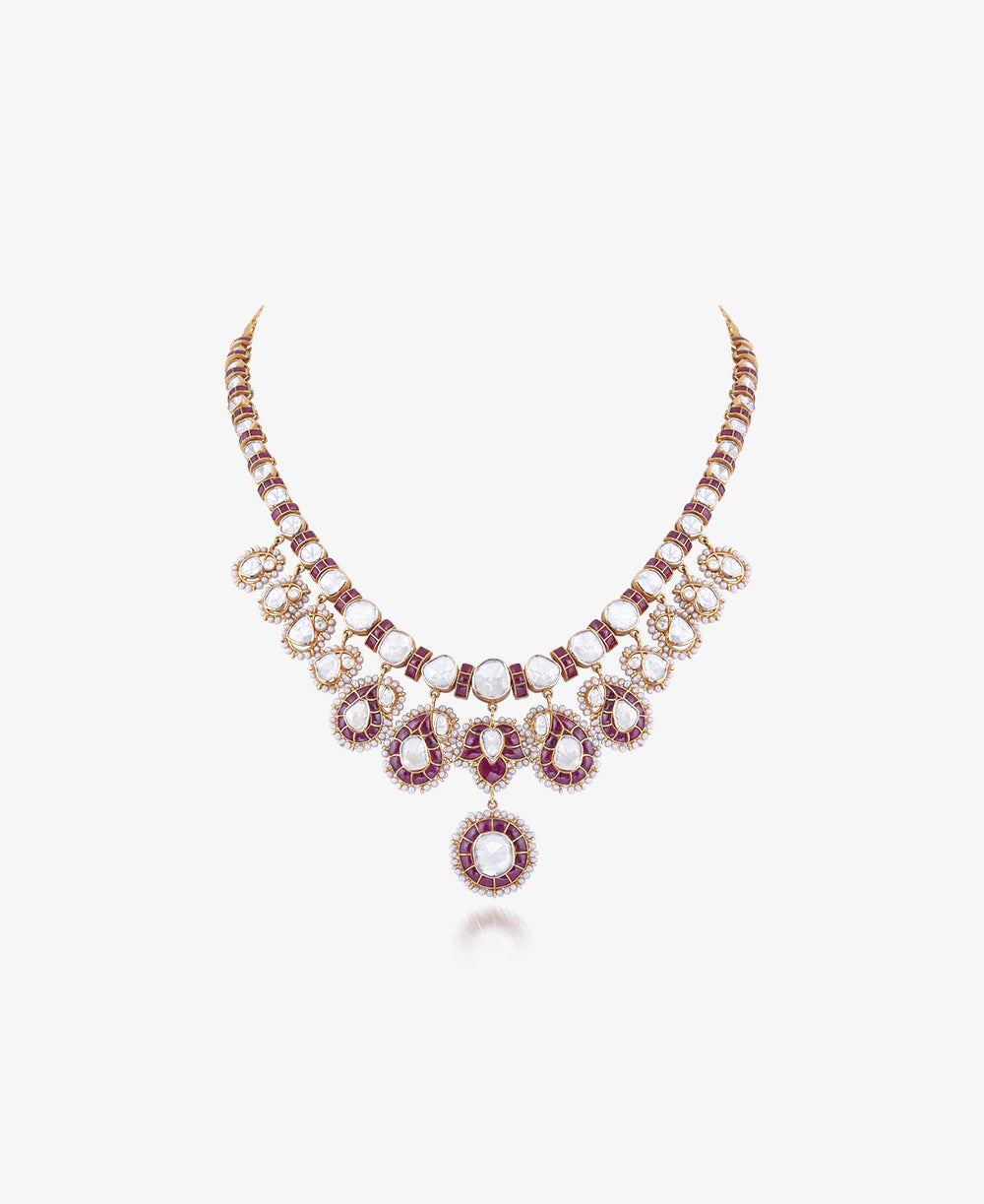Crimson Polki Affair Necklace Set