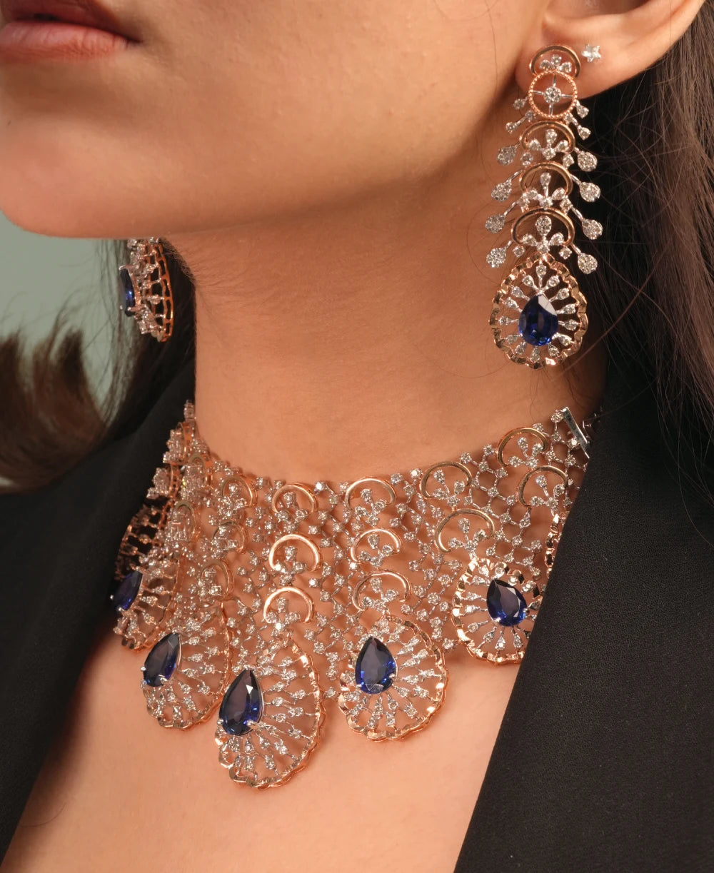 NOIRVELLE BLUE LACE DIAMOND CHOKER